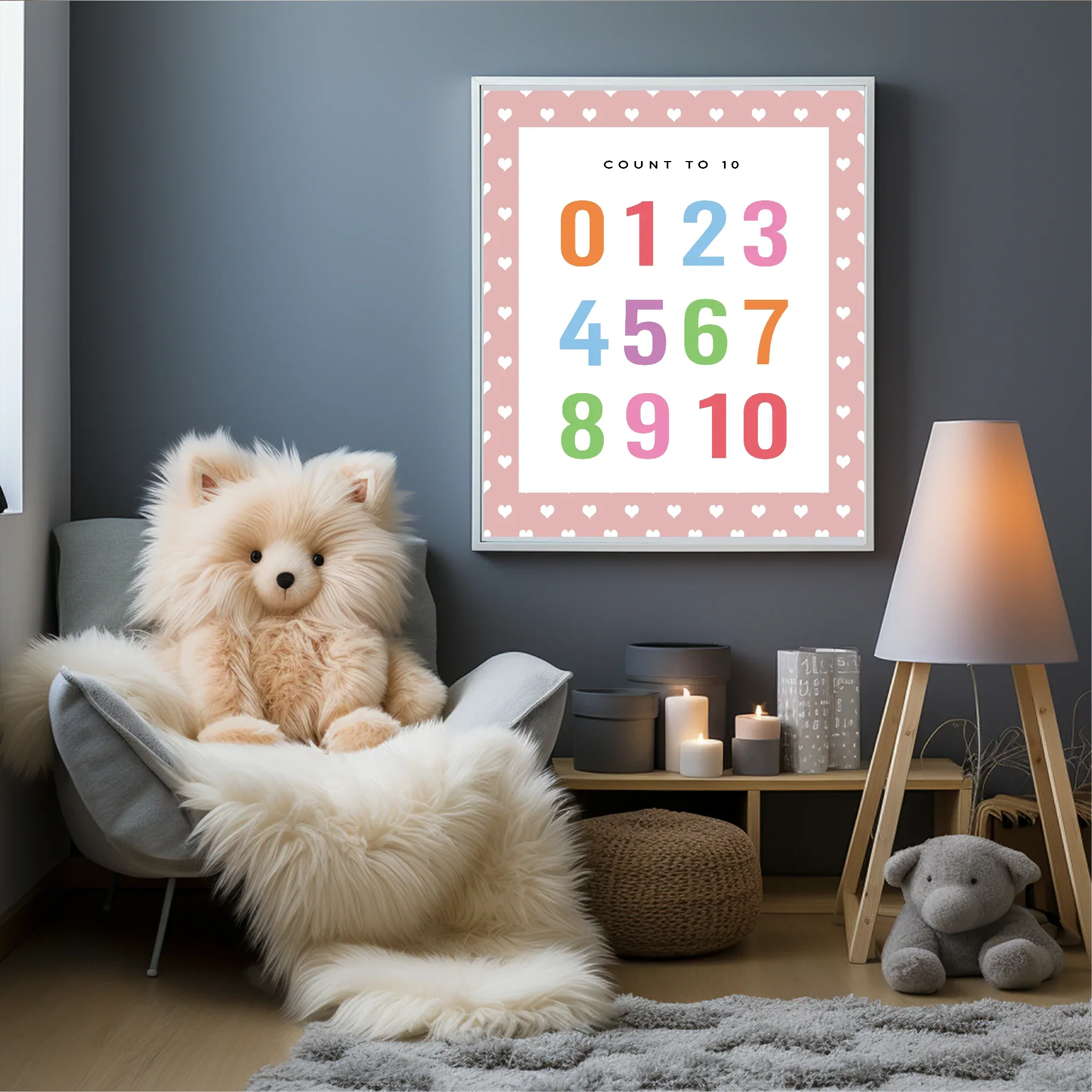 Pink & White Heart Count To 10 Poster | Educational Wall Art - Larosier Prints