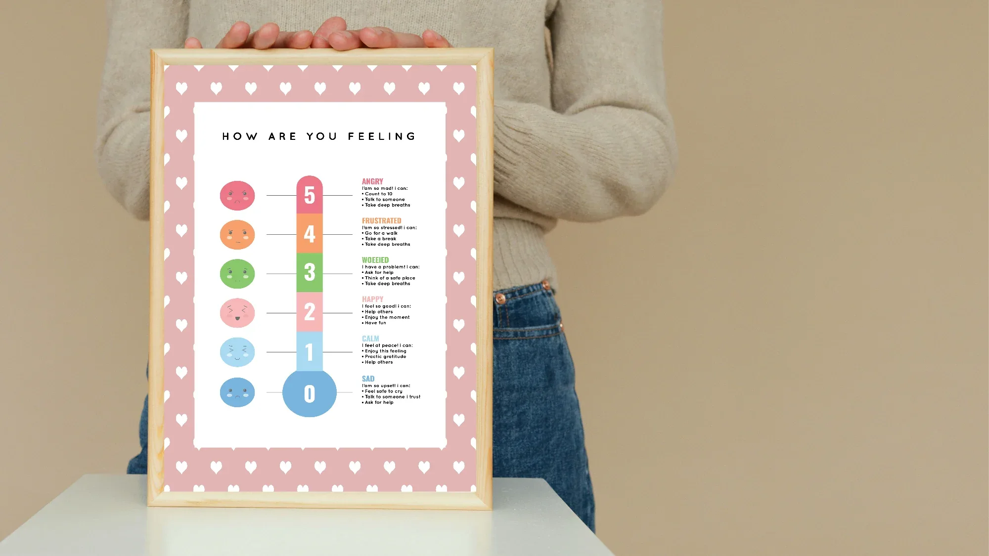 Pink & White Heart Feelings Meter Poster | Emotional Support Tool Wall Art - Larosier Prints