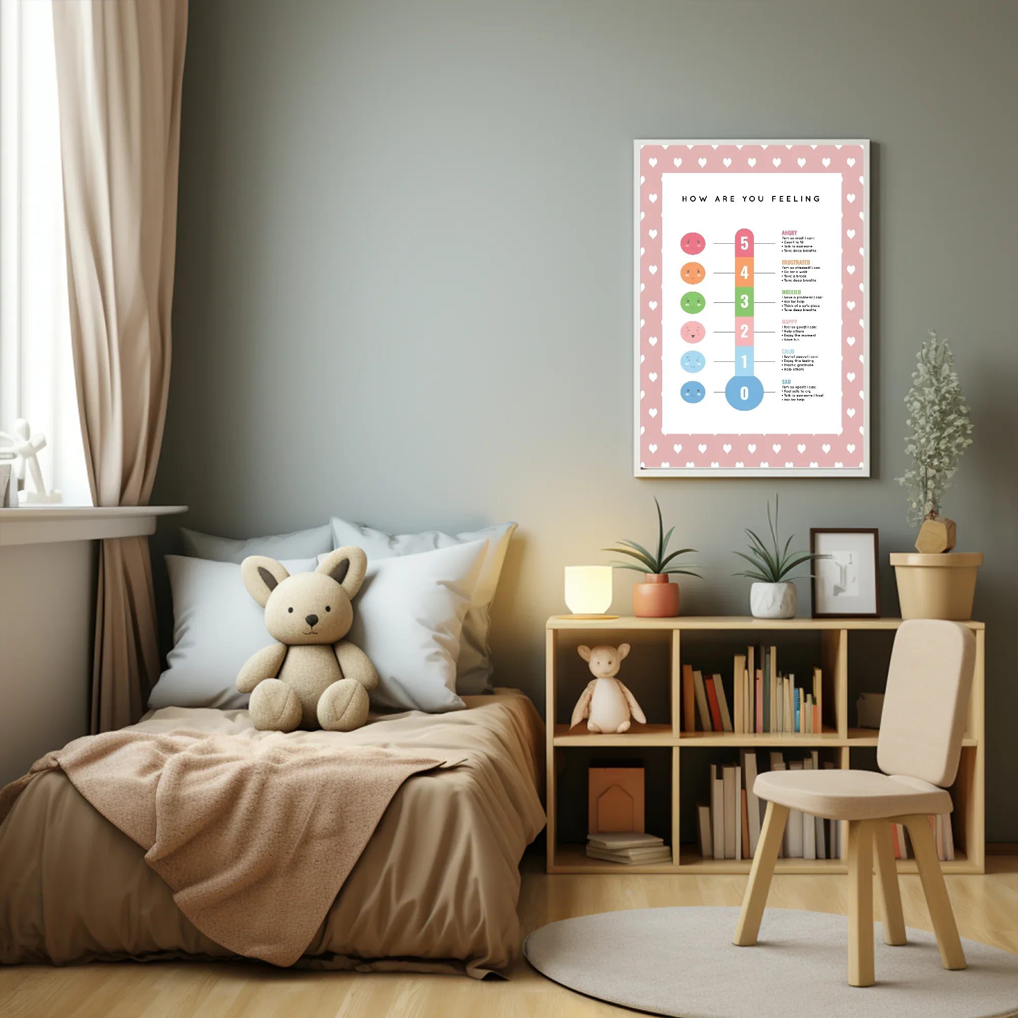 Pink & White Heart Feelings Meter Poster | Emotional Support Tool Wall Art - Larosier Prints