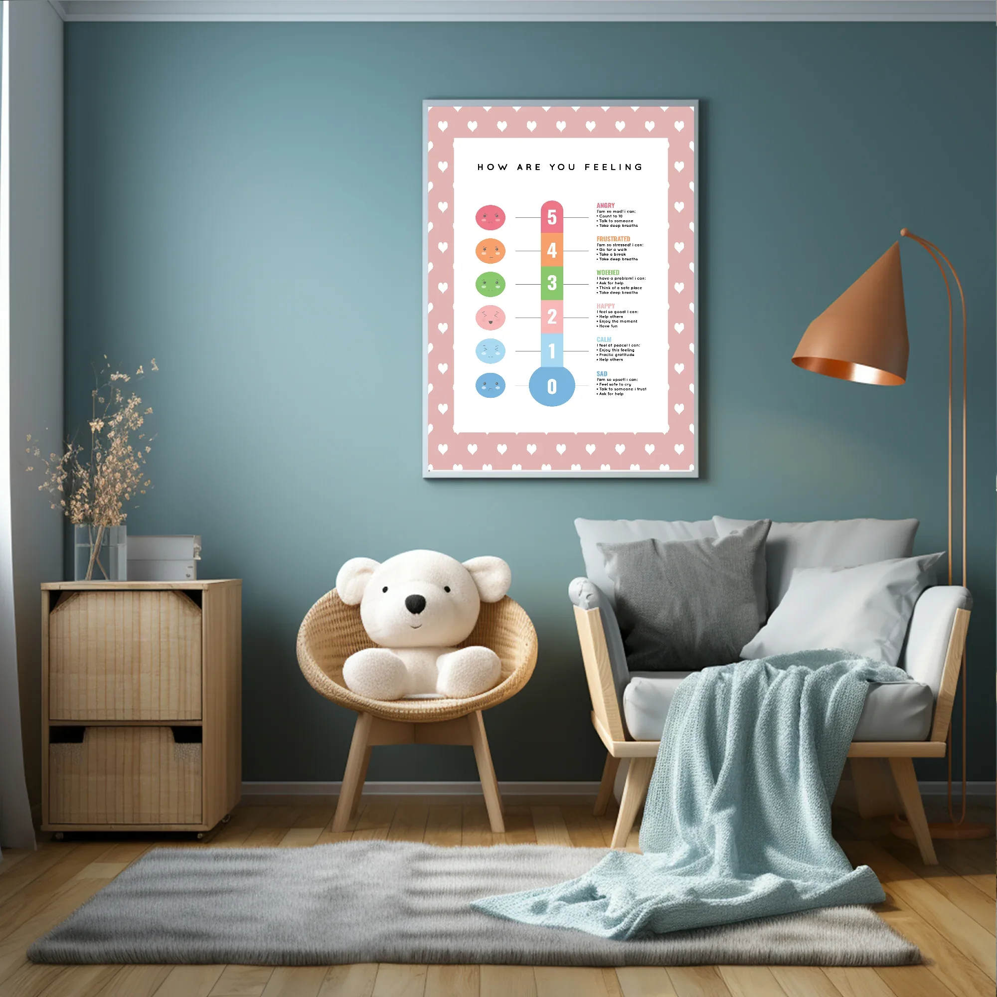 Pink & White Heart Feelings Meter Poster | Emotional Support Tool Wall Art - Larosier Prints