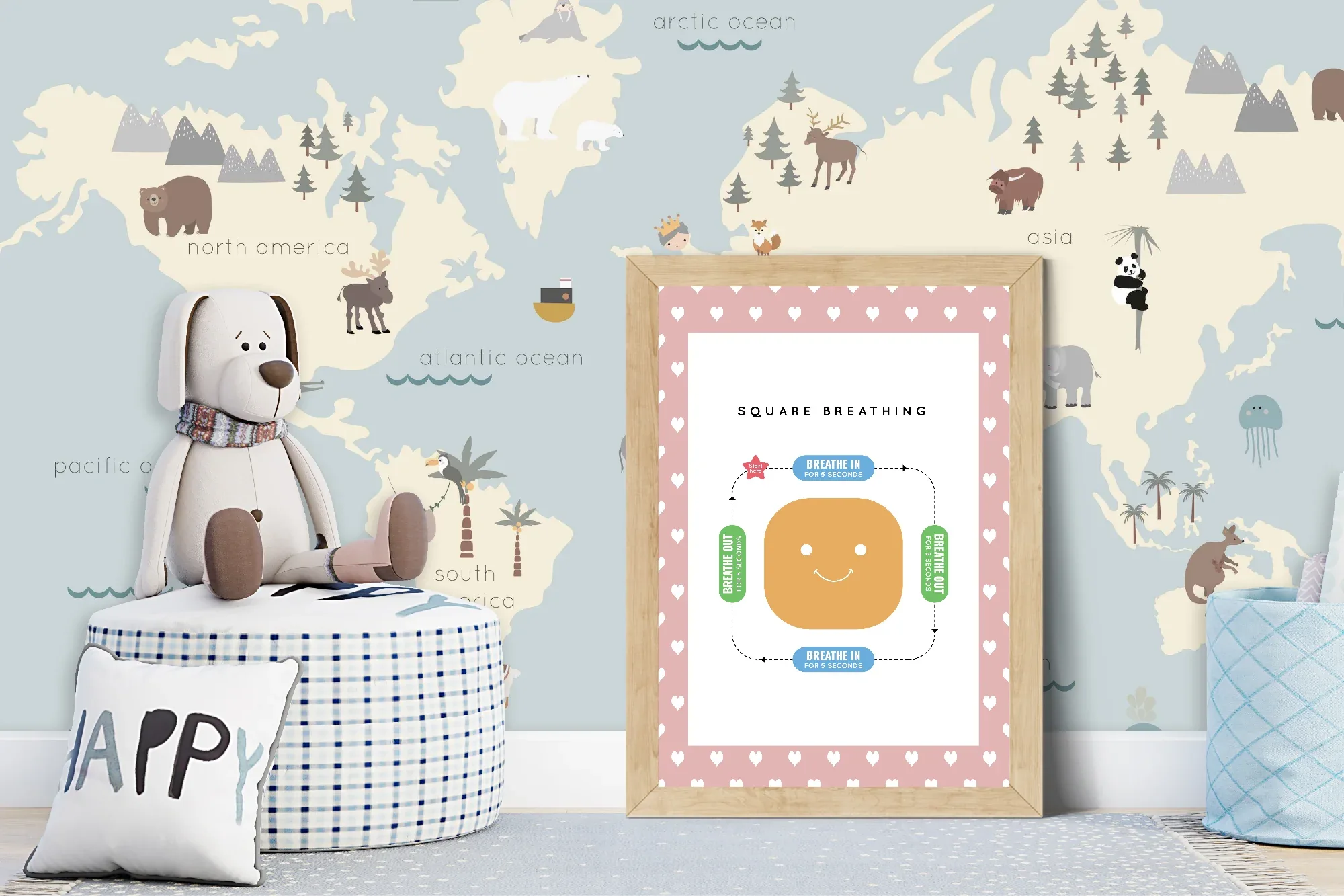 Pink & White Heart Square Breathing Poster | Emotional Support Tool Wall Art - Larosier Prints