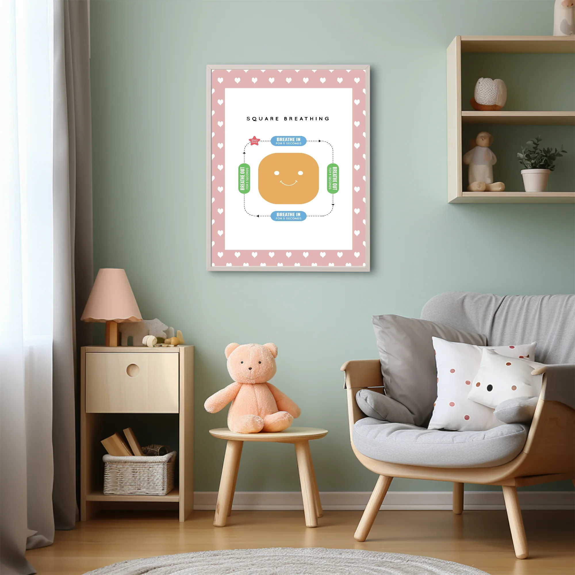 Pink & White Heart Square Breathing Poster | Emotional Support Tool Wall Art - Larosier Prints