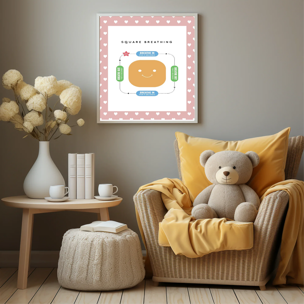 Pink & White Heart Square Breathing Poster | Emotional Support Tool Wall Art - Larosier Prints