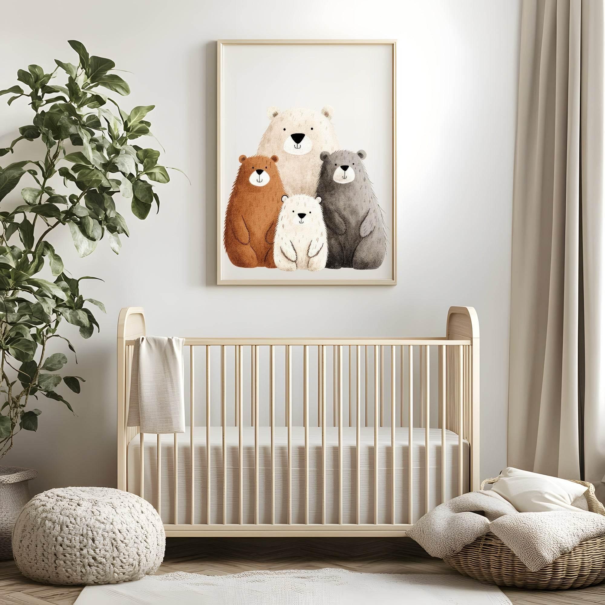 Family Of 4 Bears Print | Nursery Wall Art - Larosier Prints