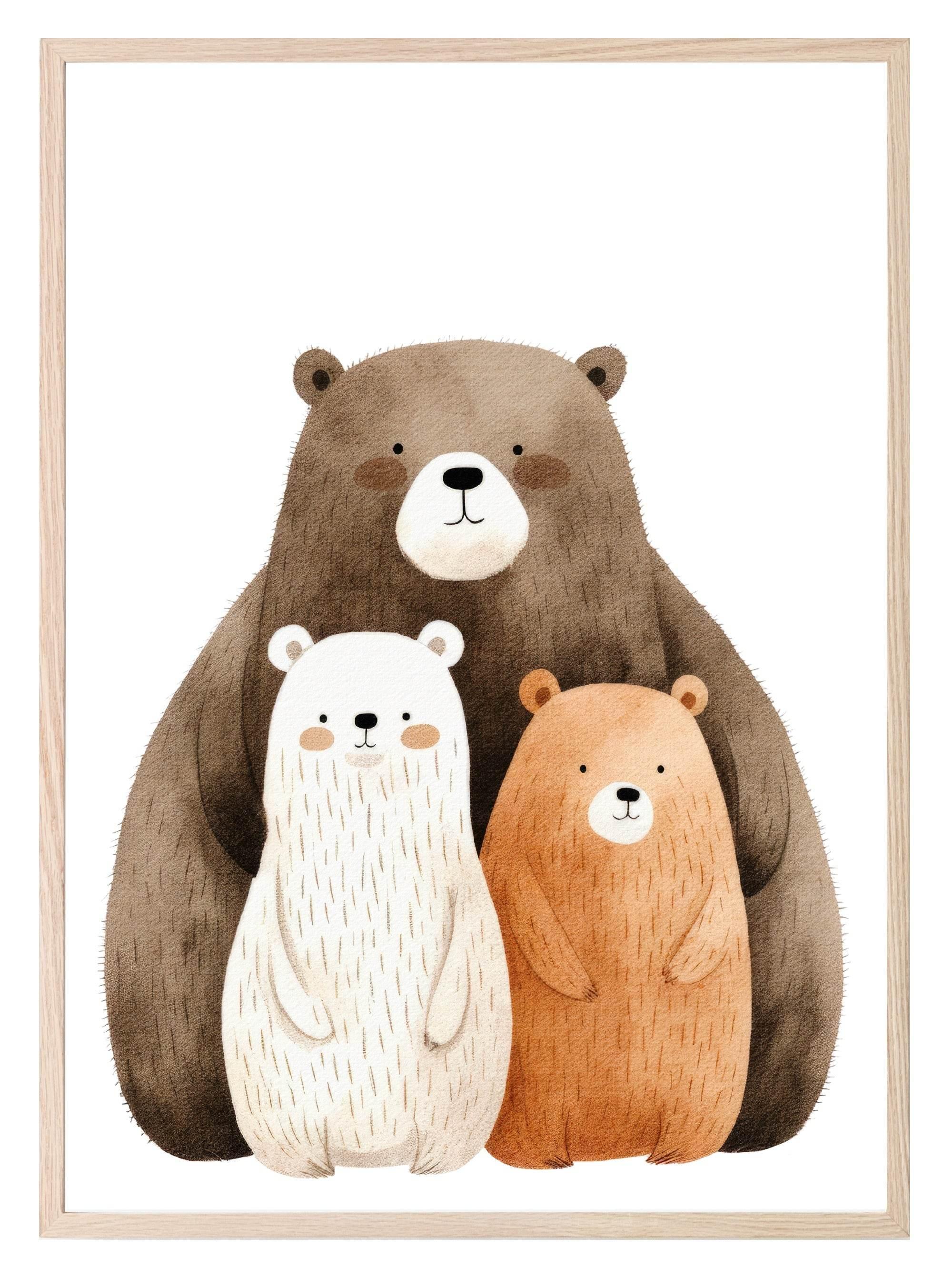 Family Of 3 Bears Print | Nursery Wall Art - Larosier Prints