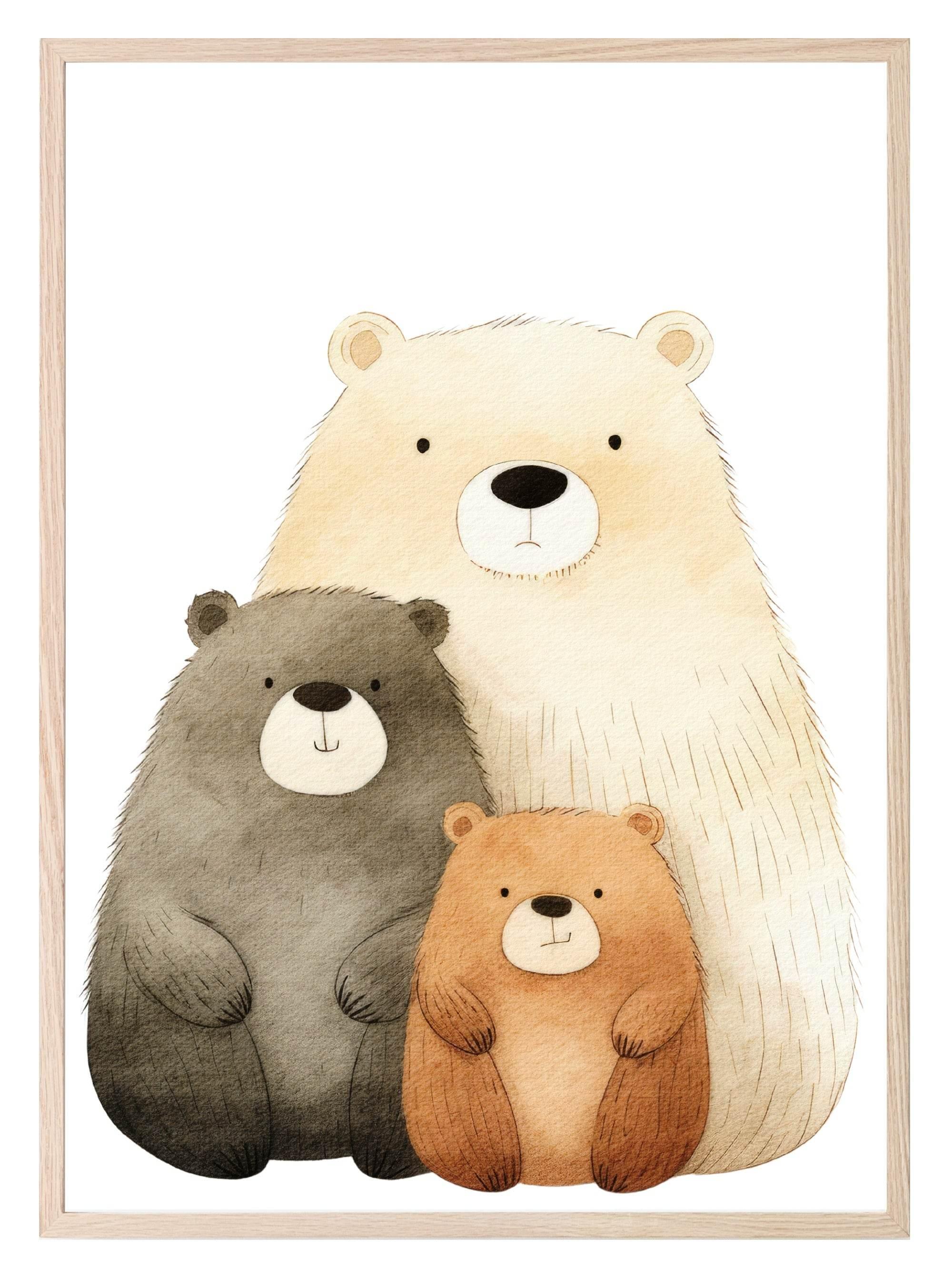 Family Of 3 Bears Print | Nursery Wall Art - Larosier Prints