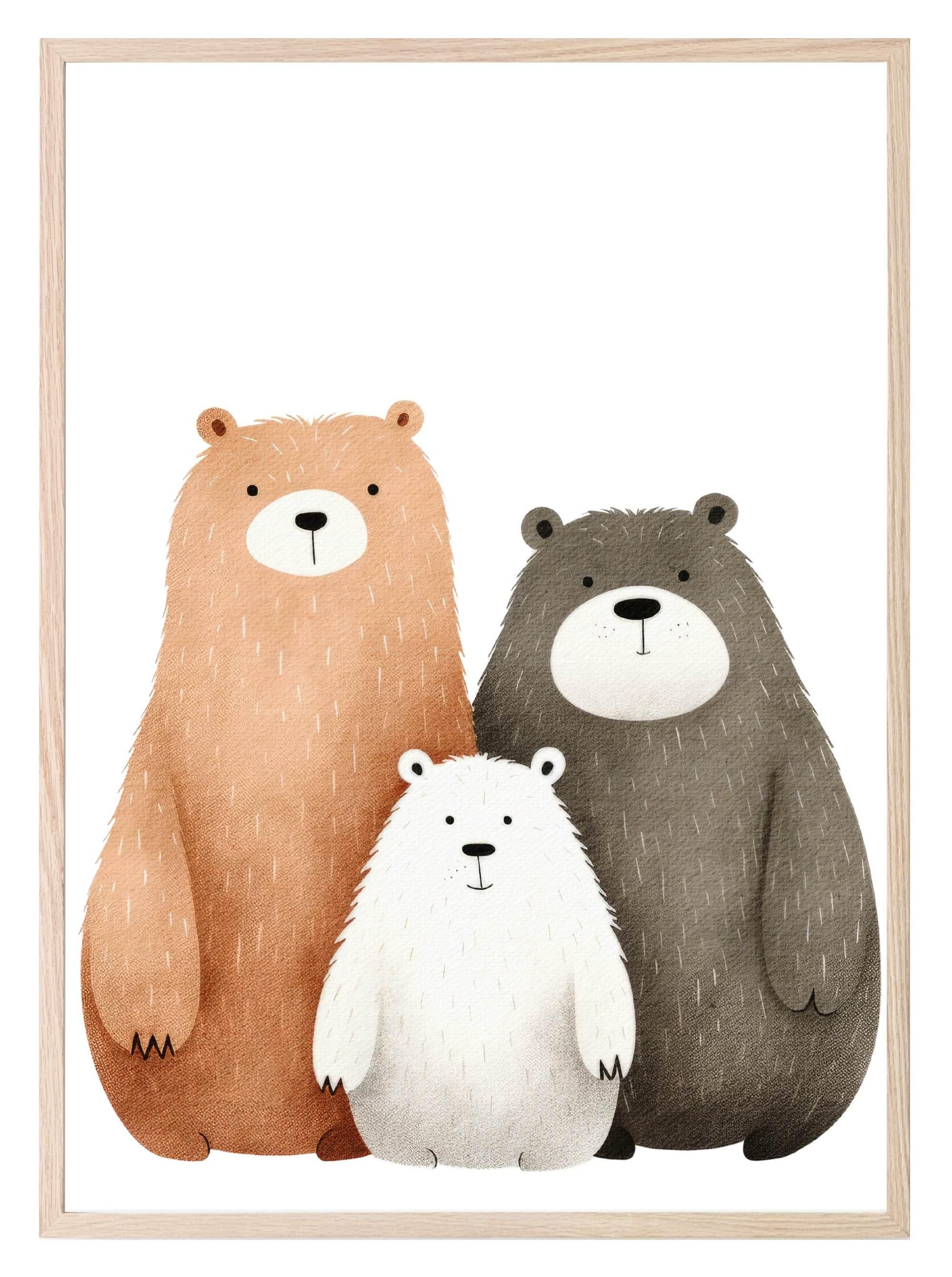 Family Of 3 Bears Print | Nursery Wall Art - Larosier Prints