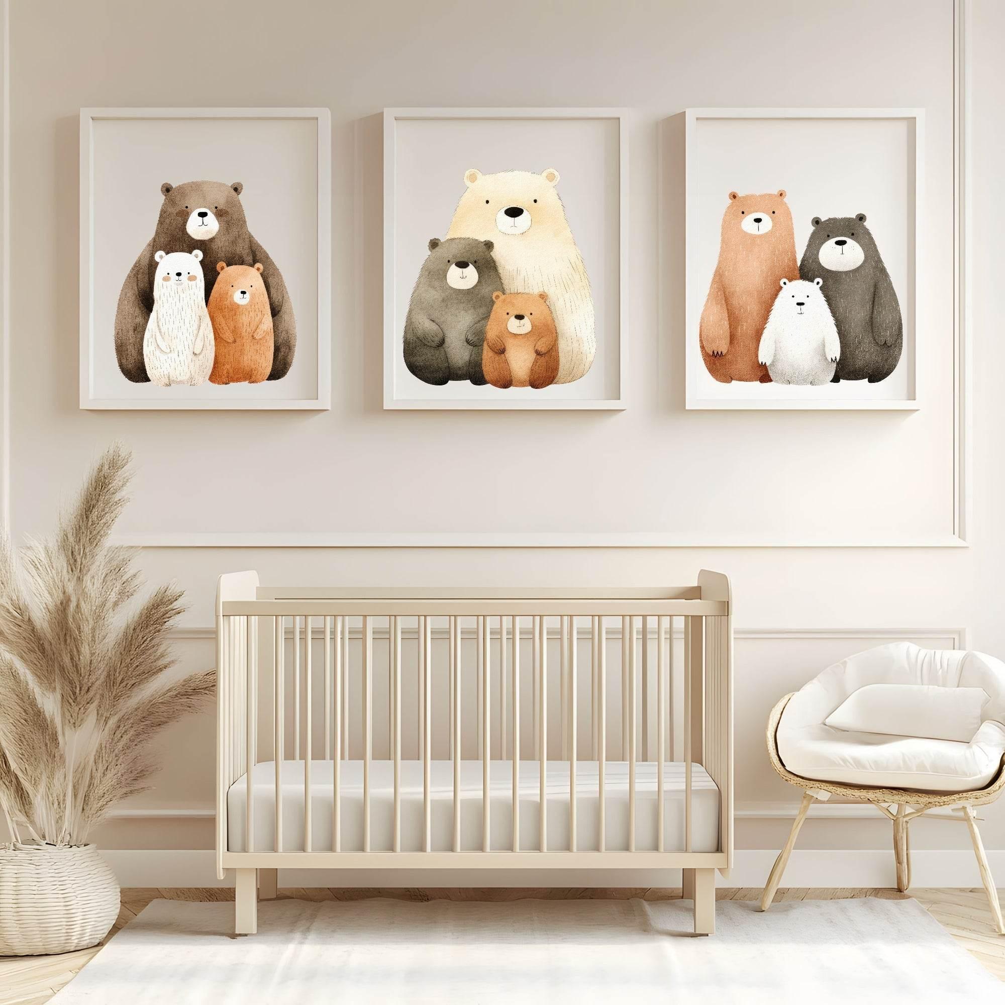 Family Of 3 Bears Print | Nursery Wall Art - Larosier Prints