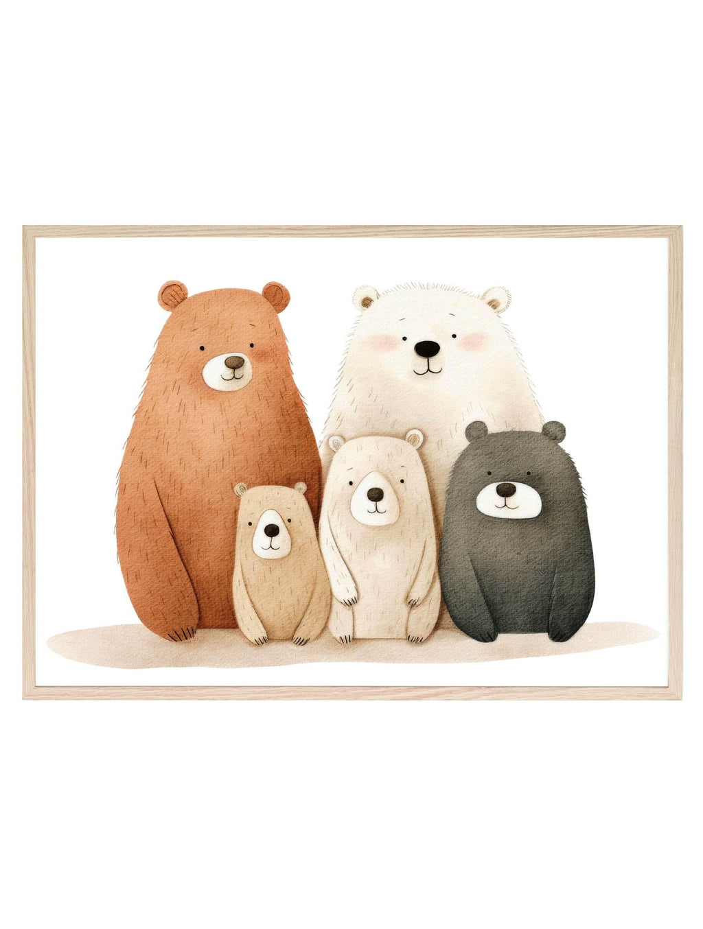 Family Of 5 Bears Print | Nursery Wall Art - Larosier Prints