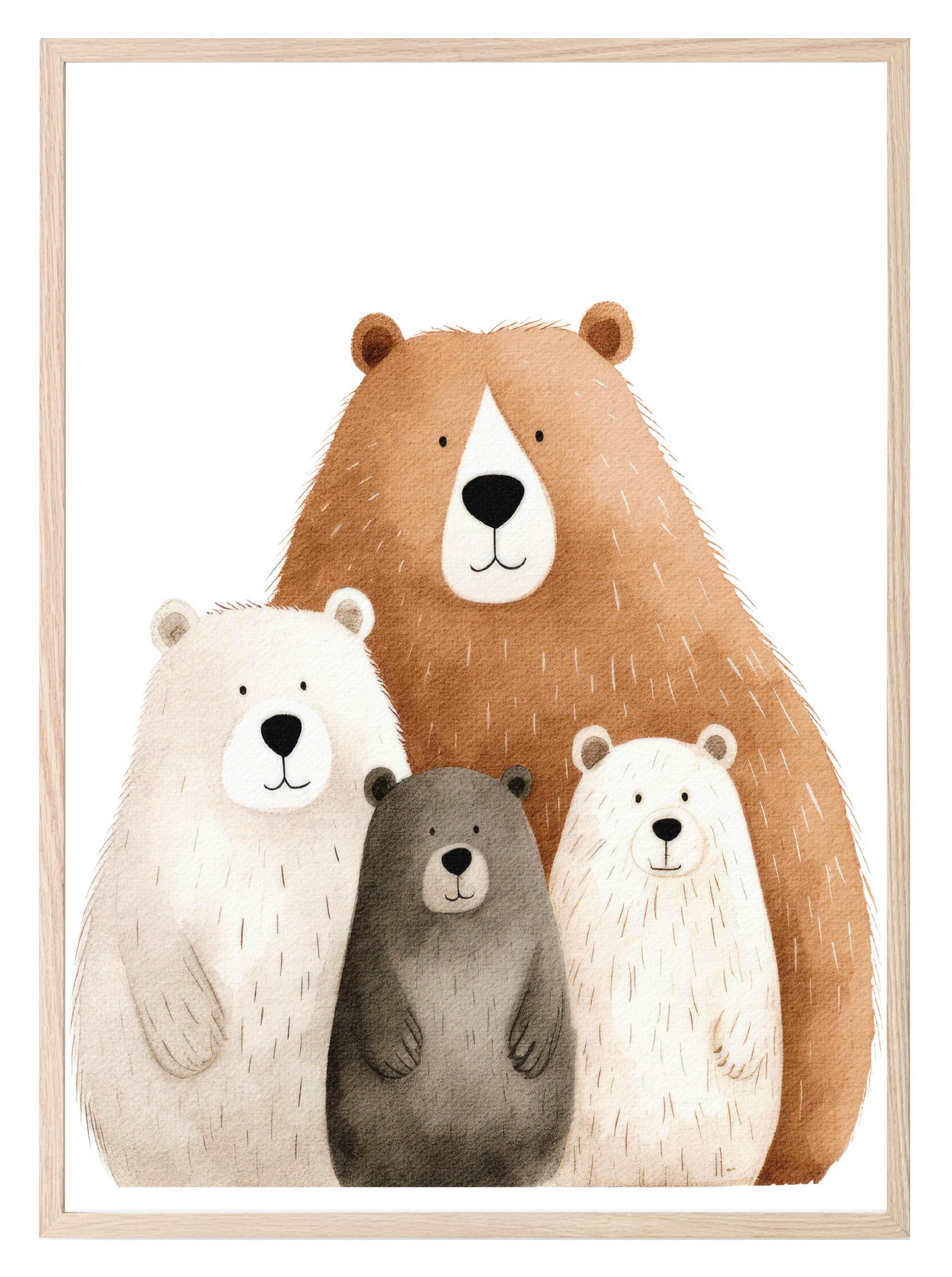 Family Of 4 Bears Print | Nursery Wall Art - Larosier Prints