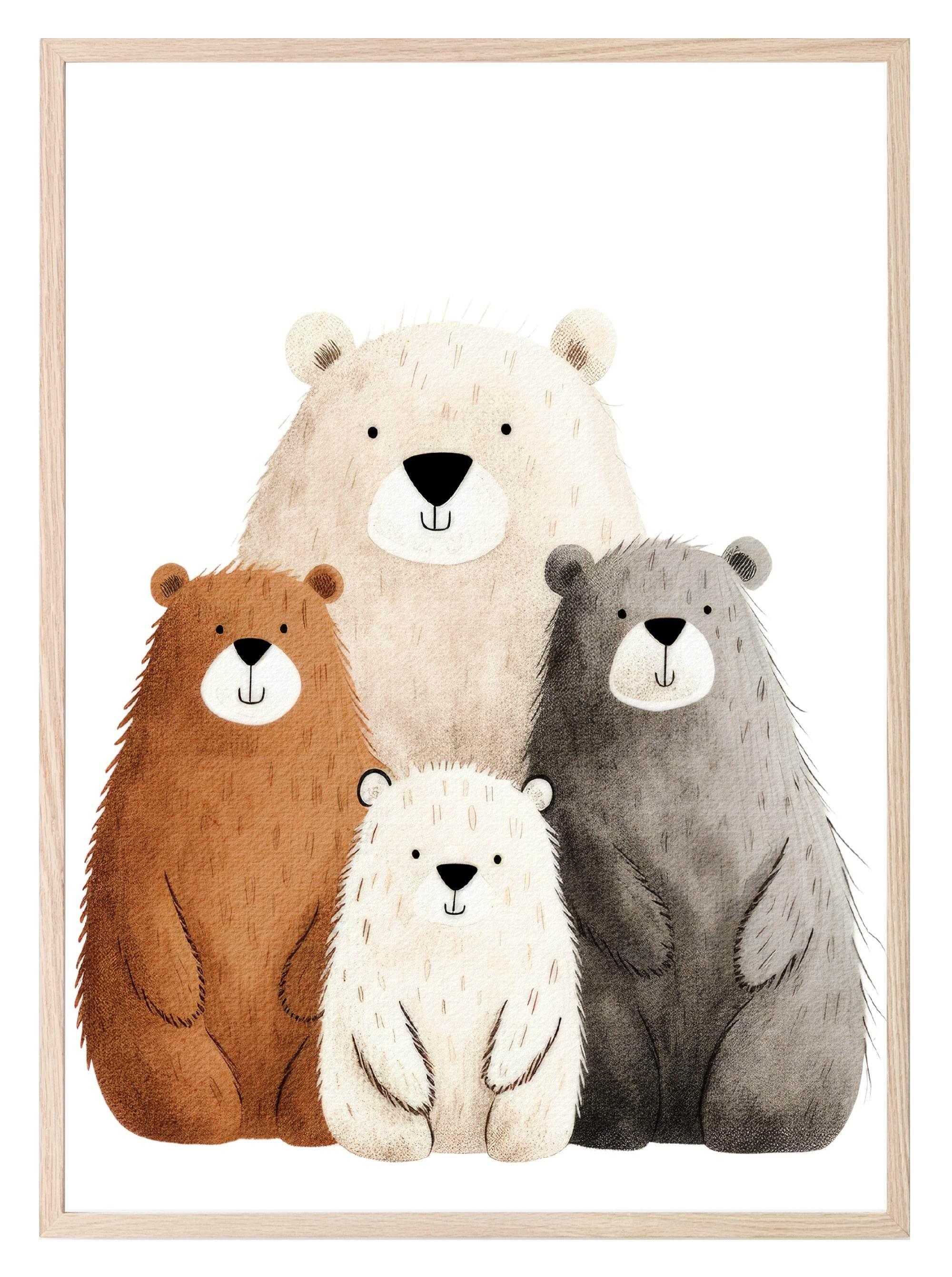 Family Of 4 Bears Print | Nursery Wall Art - Larosier Prints