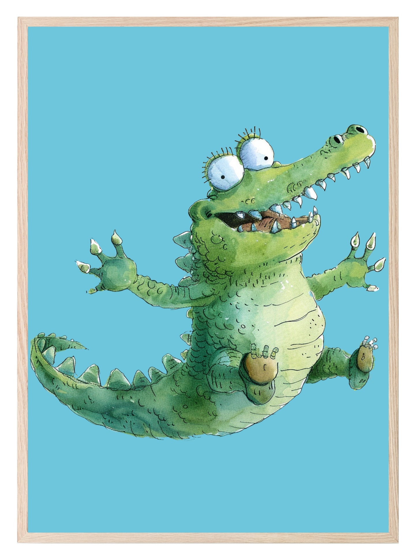 Happy Jumping Crocodile Print | Blue | Nursery Wall Art