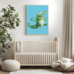 Happy Jumping Crocodile Print | Blue | Nursery Wall Art - Larosier Prints