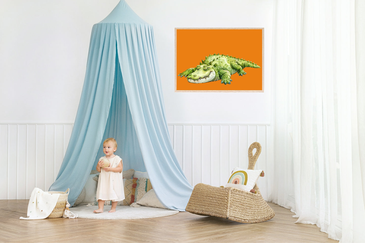 Sleeping Crocodile Print | Orange | Nursery Wall Art