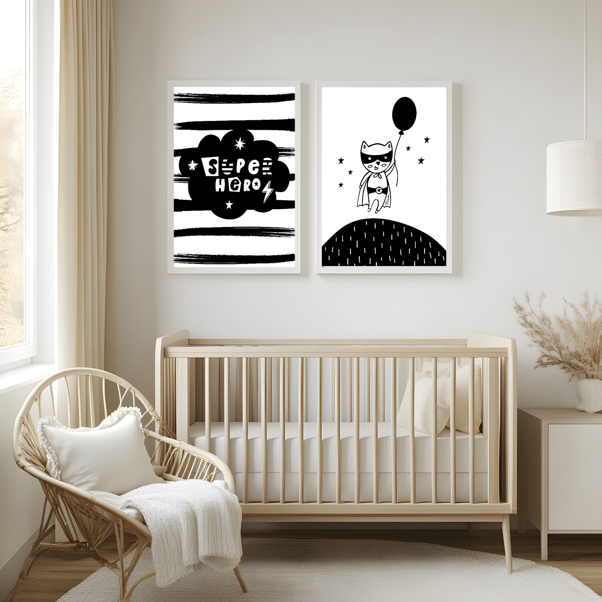 Superhero Print | Monochrome | Stripes | Nursery Wall Art