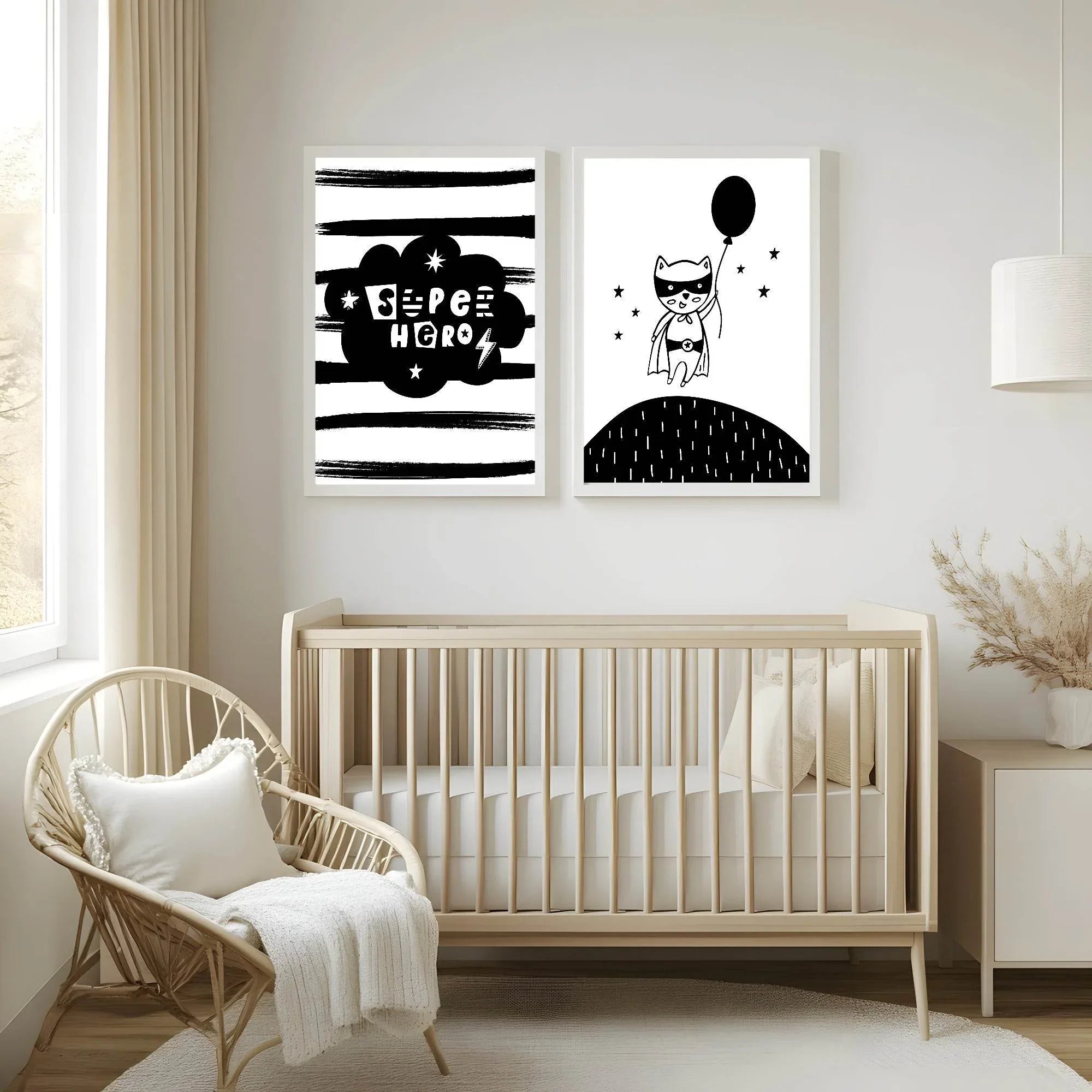 Superhero Print | Monochrome | Stripes | Nursery Wall Art - Larosier Prints