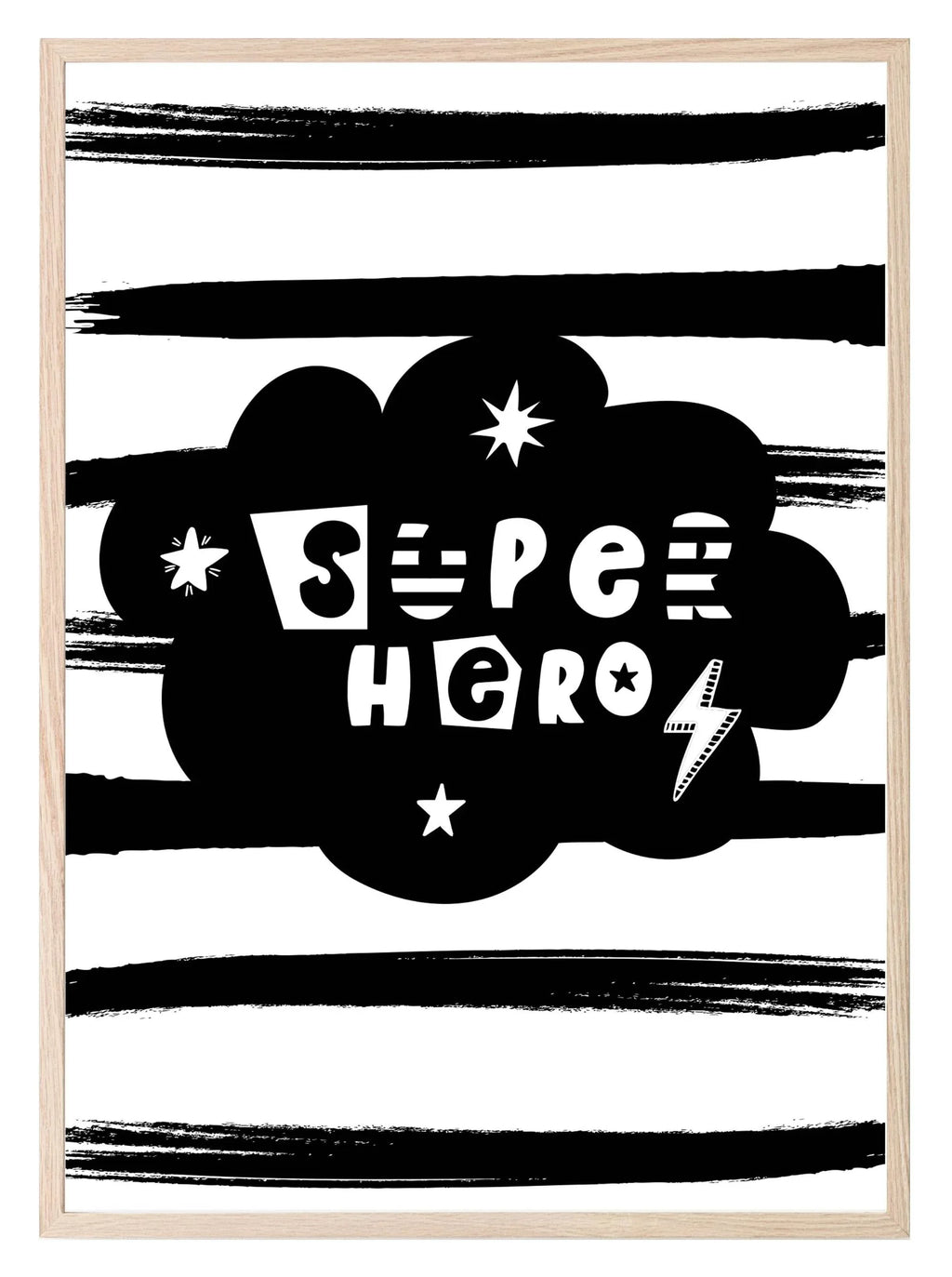 Superhero Print | Monochrome | Stripes | Nursery Wall Art - Larosier Prints