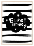 Superhero Print | Monochrome | Stripes | Nursery Wall Art - Larosier Prints