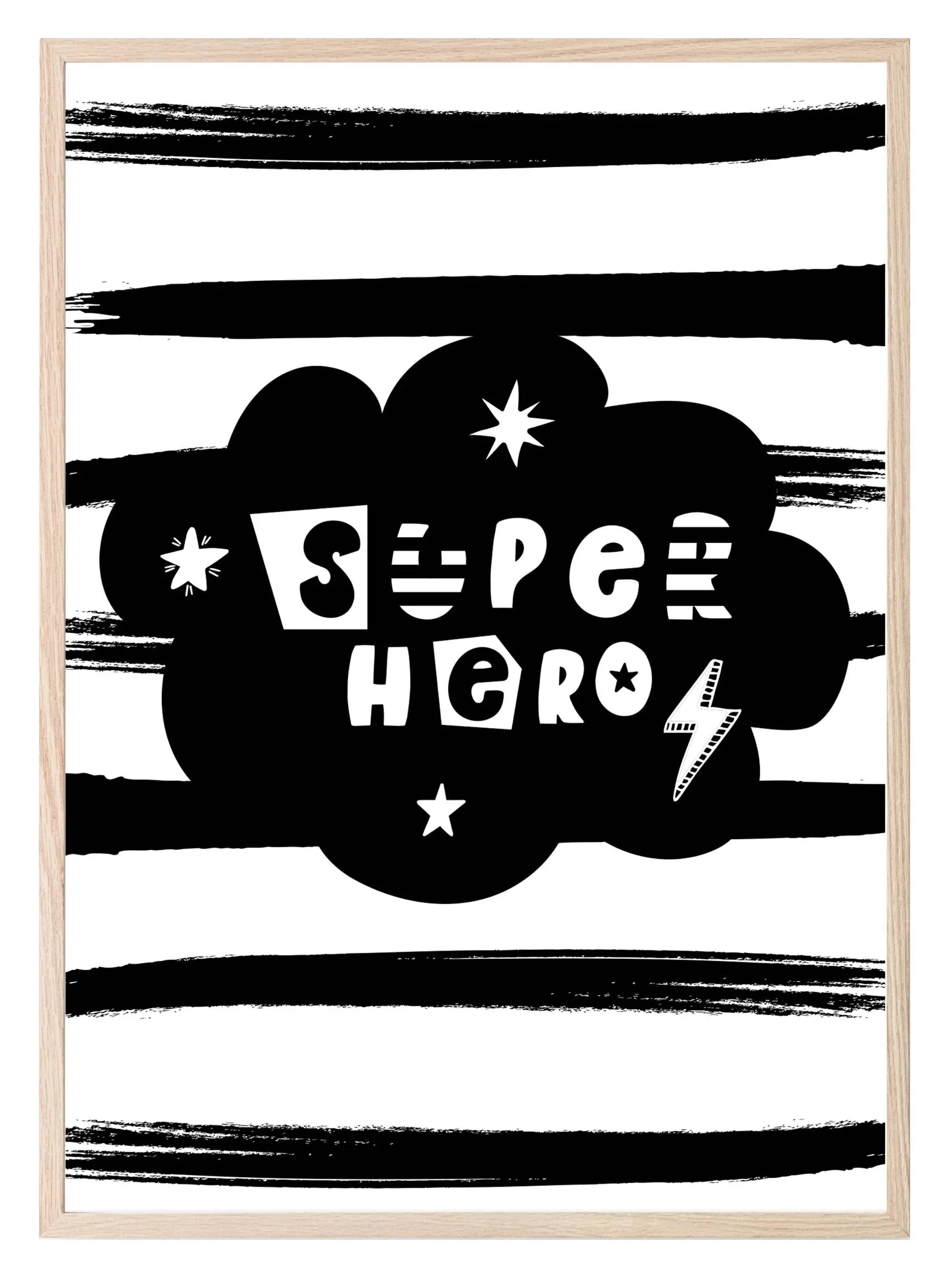 Superhero Print | Monochrome | Stripes | Nursery Wall Art - Larosier Prints