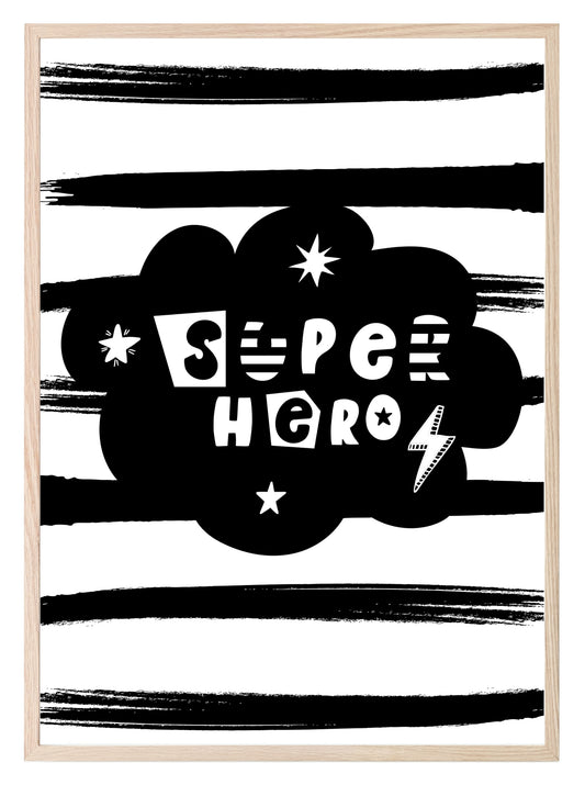 Superhero Print | Monochrome | Stripes | Nursery Wall Art