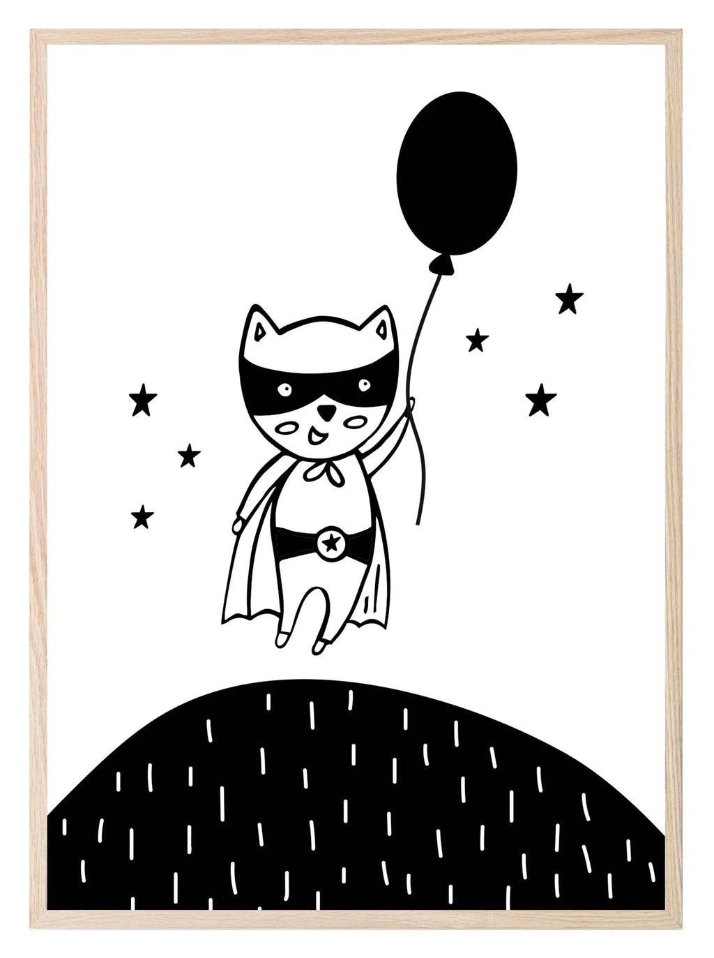Superhero Holding A Balloon Print | Monochrome | Nursery Wall Art - Larosier Prints