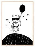 Superhero Holding A Balloon Print | Monochrome | Nursery Wall Art - Larosier Prints