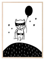 Superhero Holding A Balloon Print | Monochrome | Nursery Wall Art - Larosier Prints