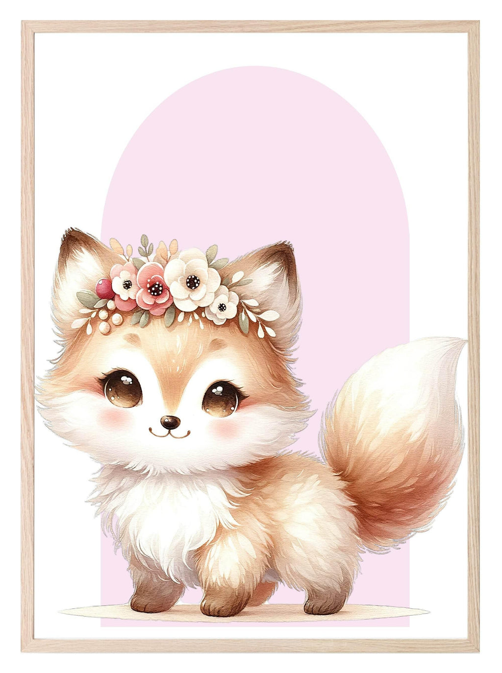 Cute Baby Fox Print | Pink Arch | Floral | Woodland Collection | Nursery Wall Art - Larosier Prints