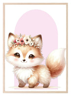 Cute Baby Fox Print | Pink Arch | Floral | Woodland Collection | Nursery Wall Art - Larosier Prints