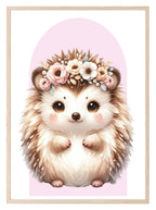 Cute Baby Hedgehog Print | Pink Arch | Floral | Woodland Collection | Nursery Wall Art - Larosier Prints