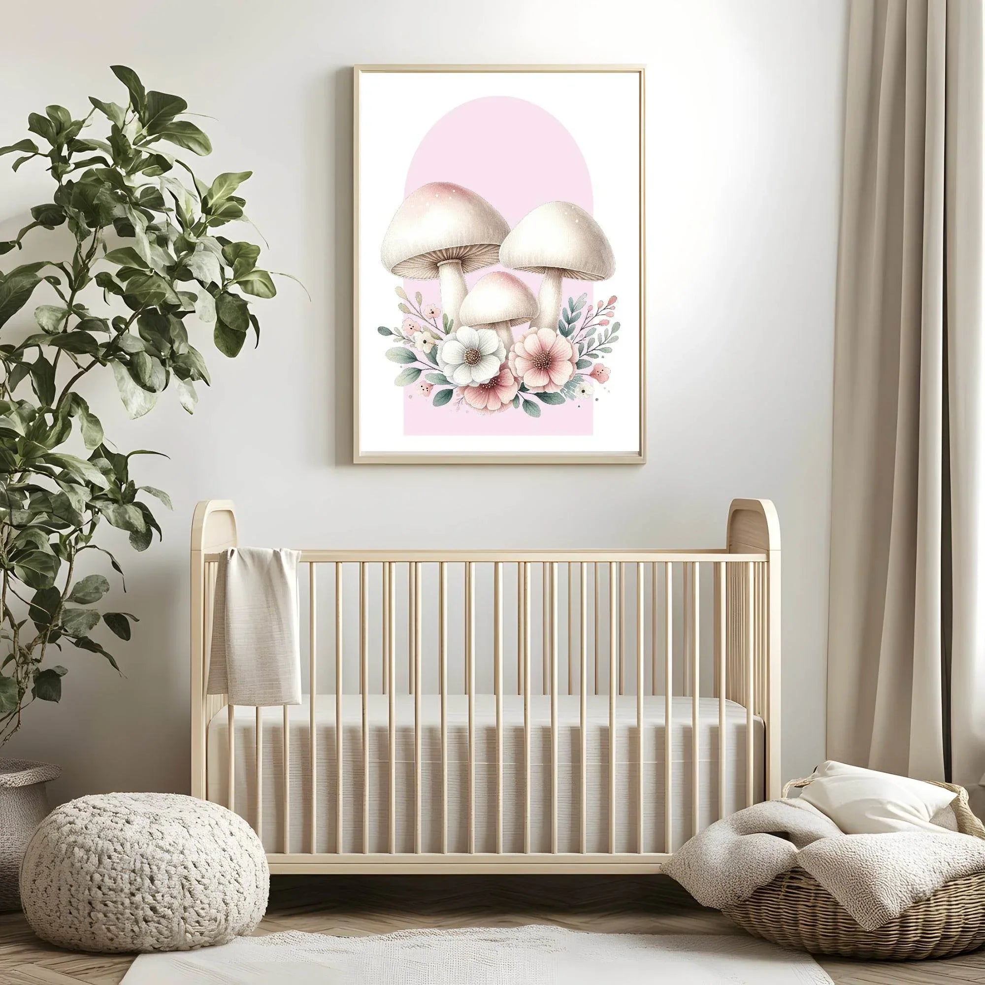 Mushrooms Print | Pink Arch | Floral | Woodland Collection | Nursery Wall Art - Larosier Prints