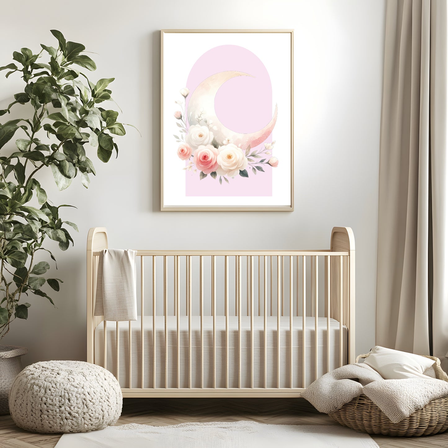 Moon Print | Pink Arch | Floral | Woodland Collection | Nursery Wall Art