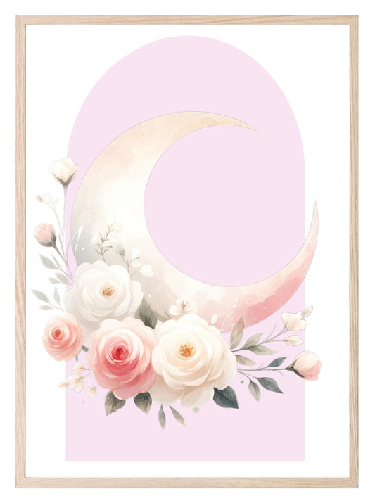 Moon Print | Pink Arch | Floral | Woodland Collection | Nursery Wall Art