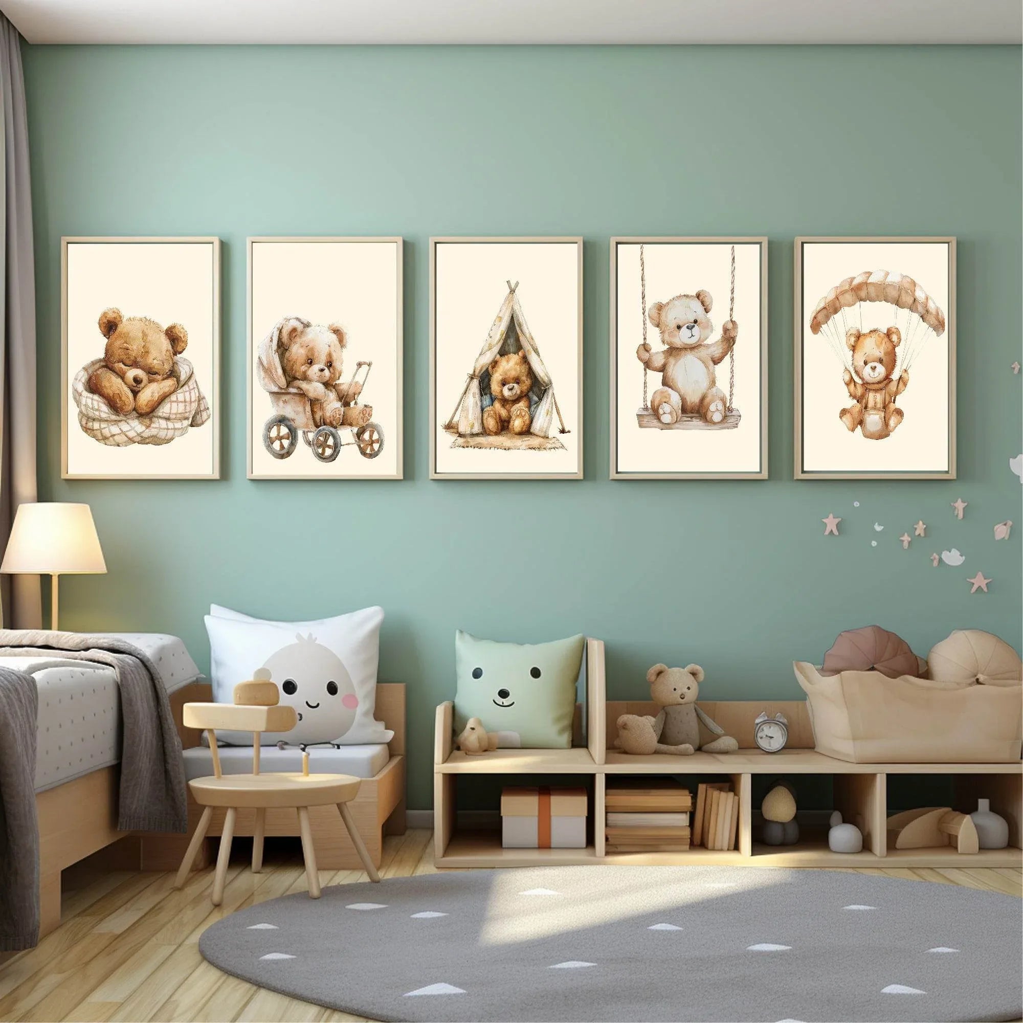 Teddy In Pram Print | Vintage Teddy Collection | Nursery Wall Art - Larosier Prints