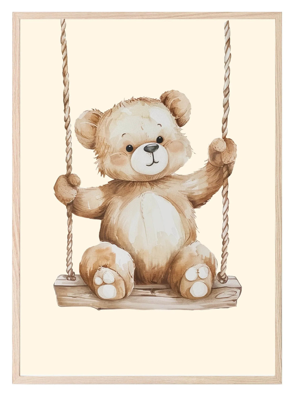 Teddy In Play Swing Print | Vintage Teddy Collection | Nursery Wall Art - Larosier Prints