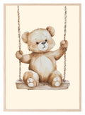 Teddy In Play Swing Print | Vintage Teddy Collection | Nursery Wall Art - Larosier Prints