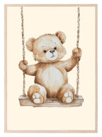 Teddy In Play Swing Print | Vintage Teddy Collection | Nursery Wall Art - Larosier Prints