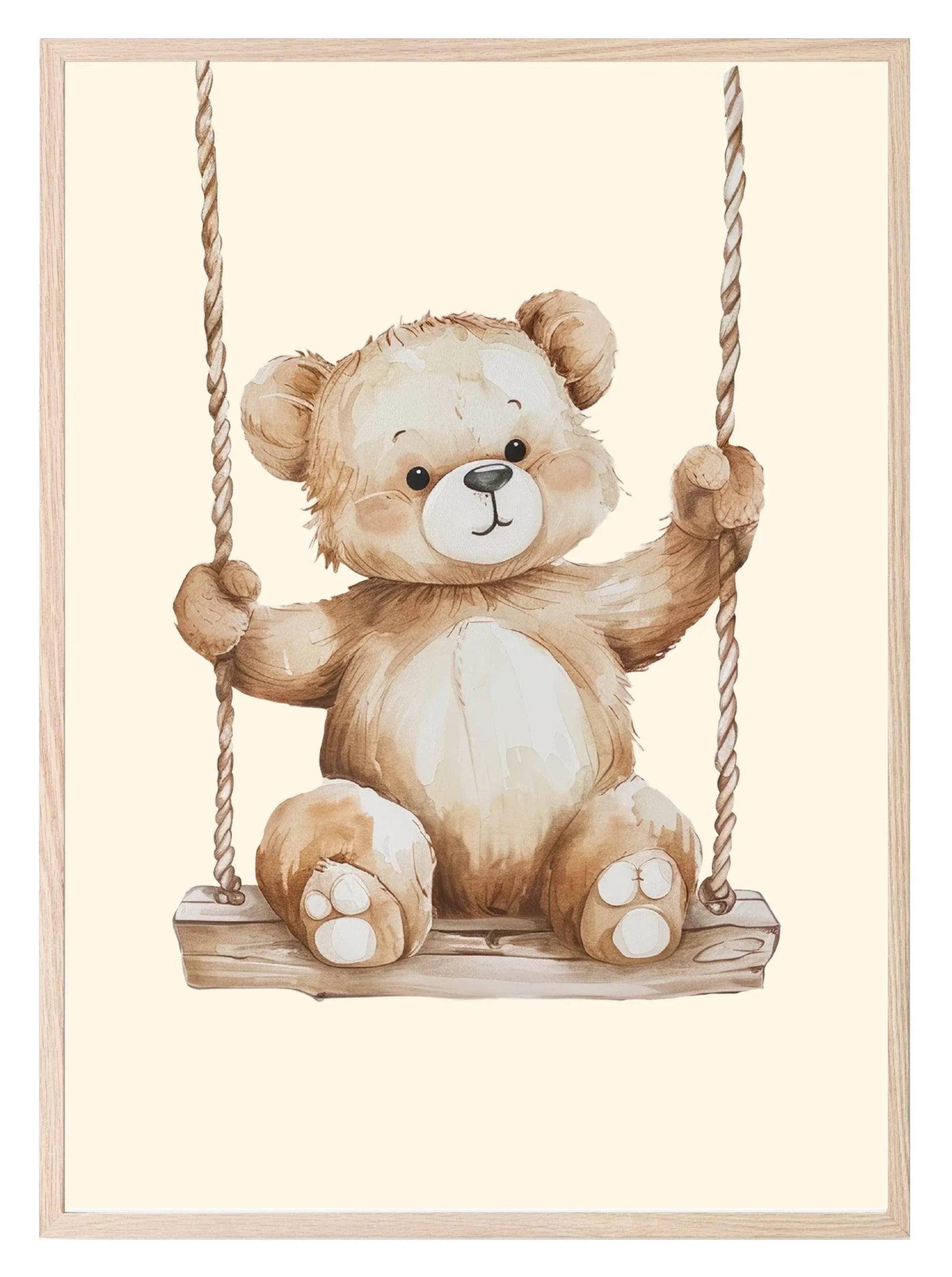Teddy In Play Swing Print | Vintage Teddy Collection | Nursery Wall Art - Larosier Prints