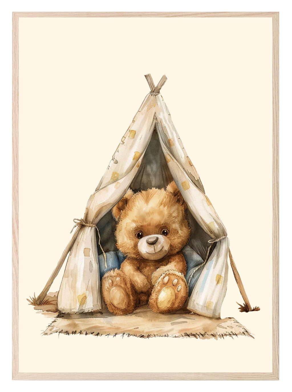 Teddy In Play Tent Print | Vintage Teddy Collection | Nursery Wall Art - Larosier Prints
