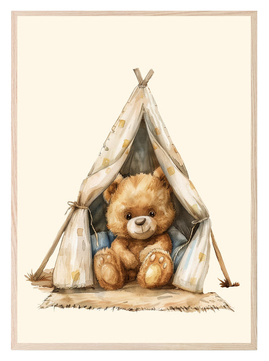 Teddy In Play Tent Print | Vintage Teddy Collection | Nursery Wall Art