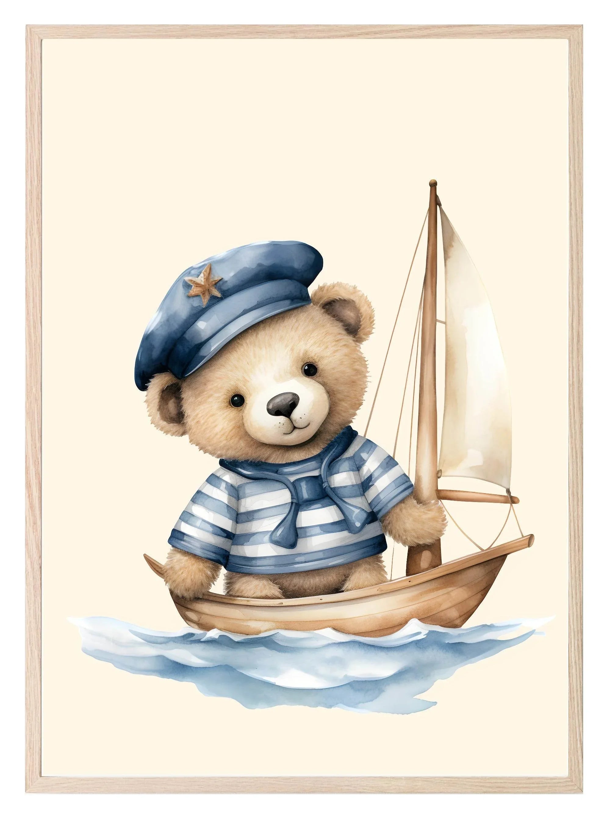 Teddy In Sailing Boat Print | Nautical Collection | Nursery Wall Art - Larosier Prints