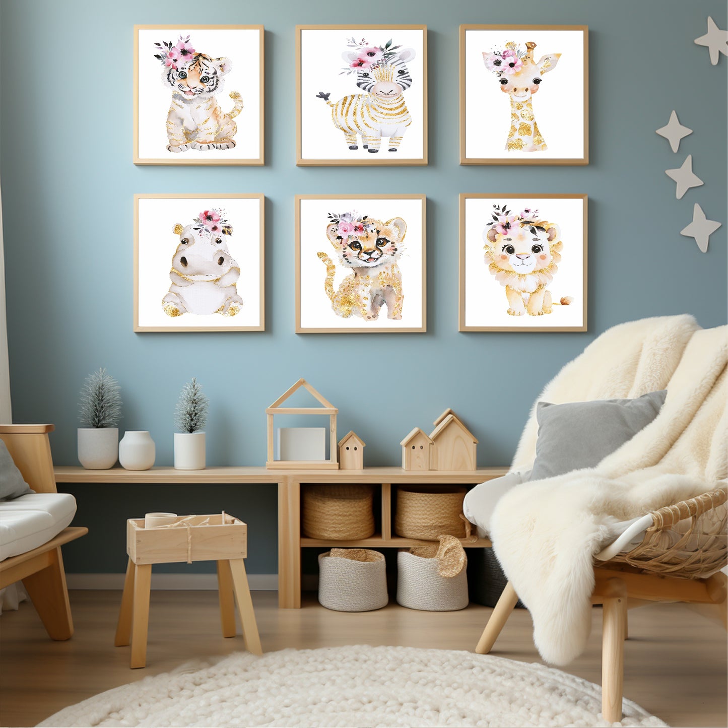 Zebra Print | Floral & Gold | Nursery Wall Art