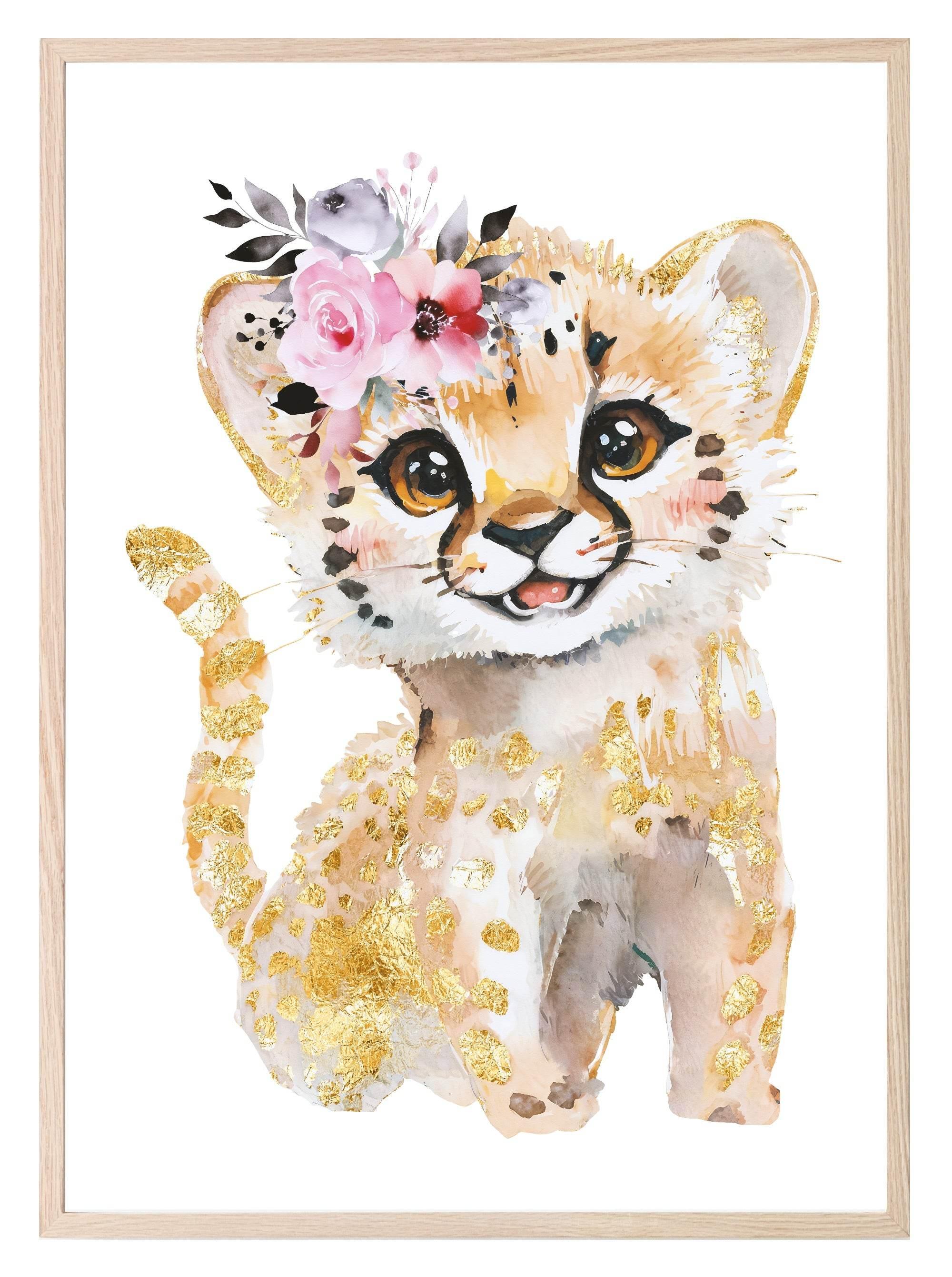 Cheetah Print | Floral & Gold | Nursery Wall Art - Larosier Prints