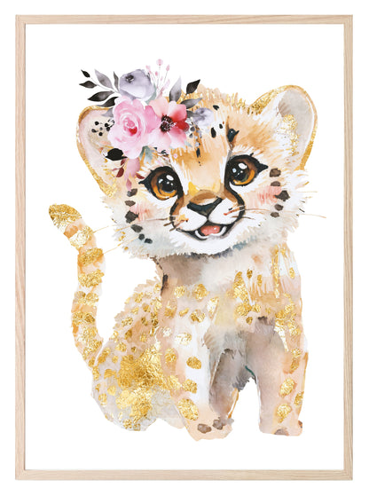 Cheetah Print | Floral & Gold | Nursery Wall Art