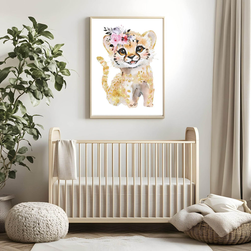 Cheetah Print | Floral & Gold | Nursery Wall Art - Larosier Prints