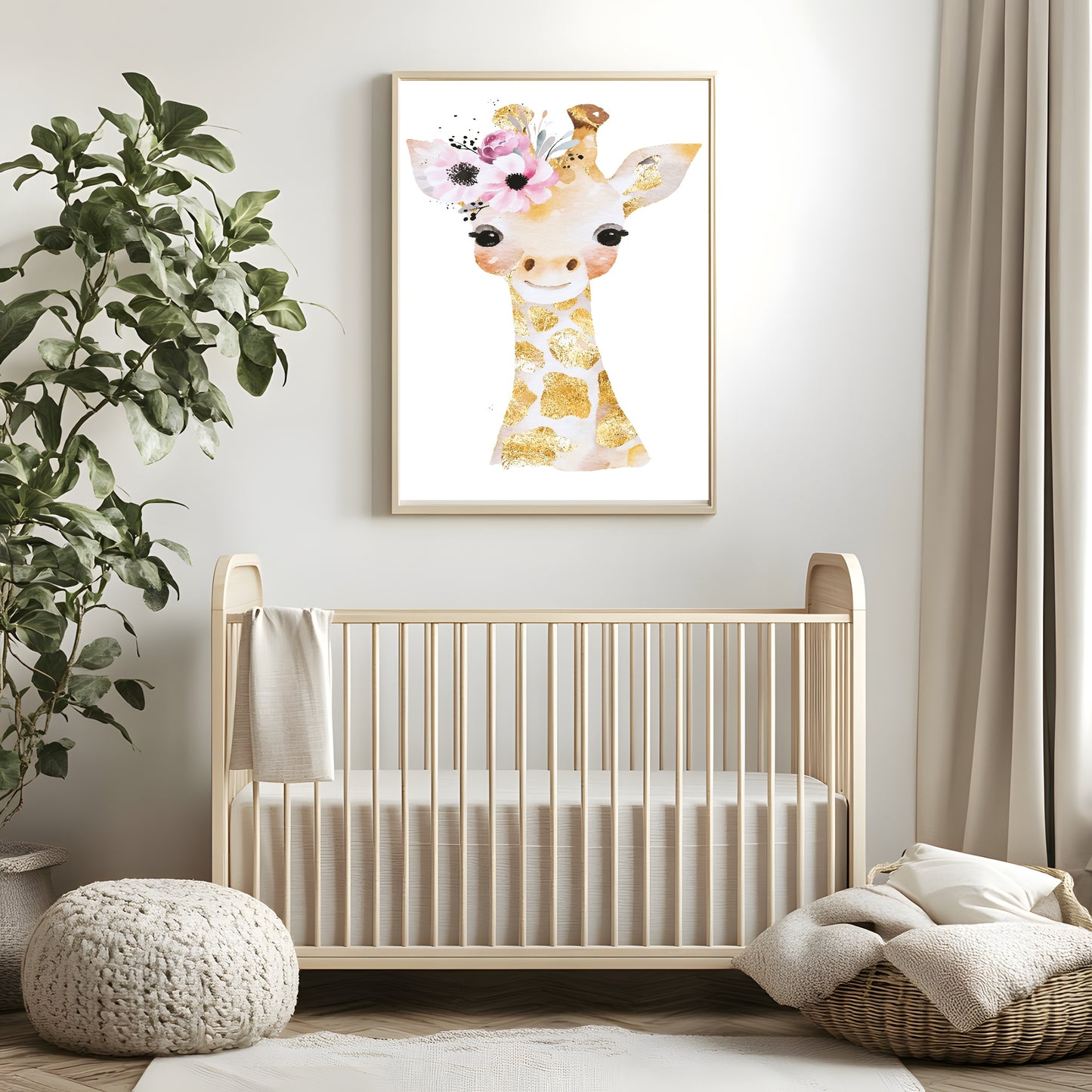 Giraffe Print | Floral & Gold | Nursery Wall Art