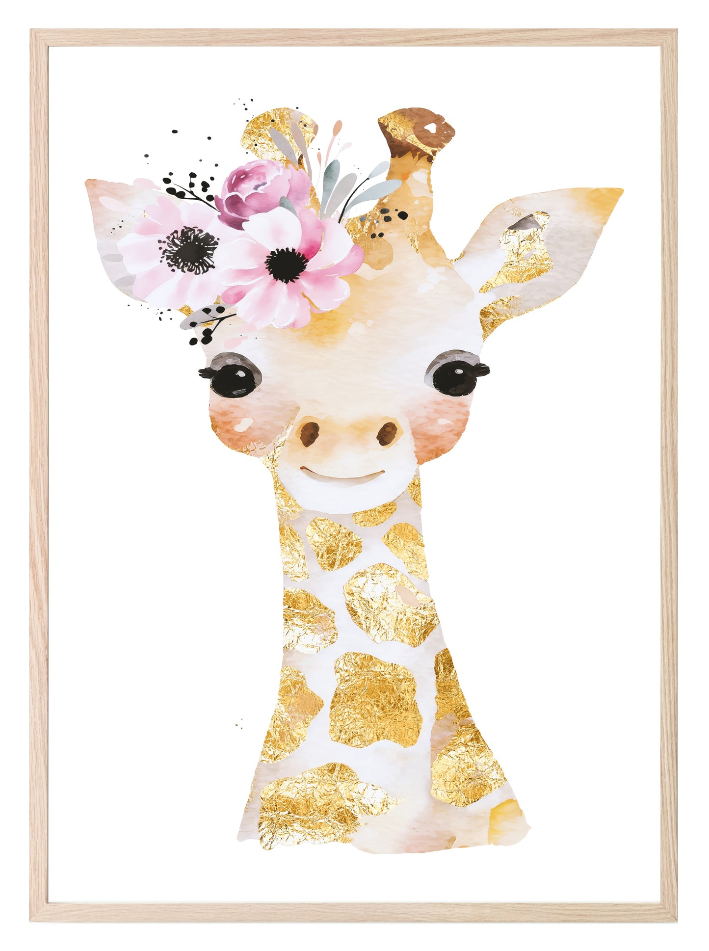 Giraffe Print | Floral & Gold | Nursery Wall Art