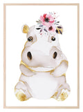 Hippo Print | Floral & Gold | Nursery Wall Art - Larosier Prints