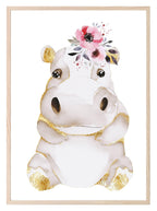 Hippo Print | Floral & Gold | Nursery Wall Art - Larosier Prints
