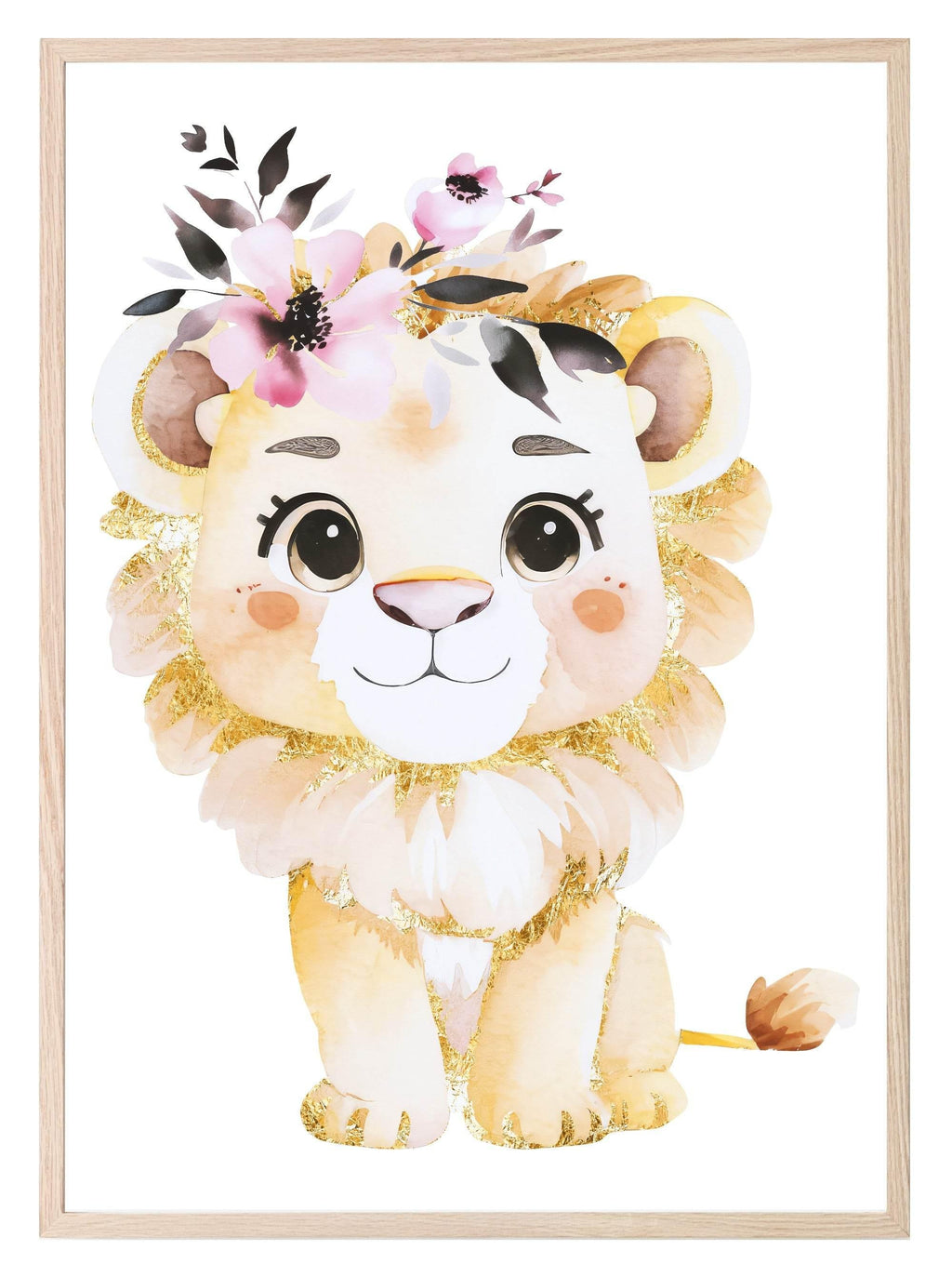 Lion Print | Floral & Gold | Nursery Wall Art - Larosier Prints